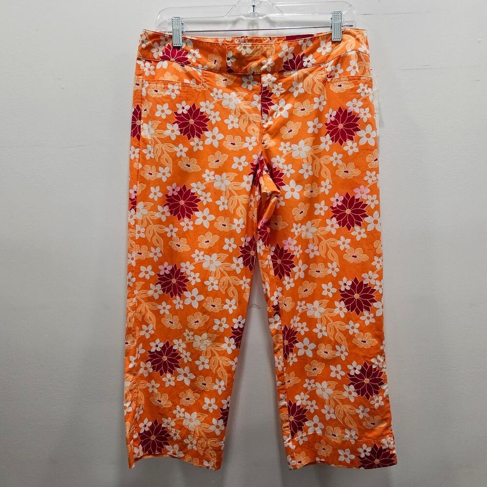 SO NEW W/TAG VINTAGE Y2K Crop Floral Hibiscus Pants Capri Orange Junior 11 Kohls